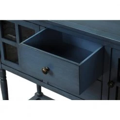 Antique Navy Sideboard Console Table with Bottom Shelf, Farmhouse Wood/Glass Buffet Storage Cabinet Living Room by ZIRUWU -ZIRUWU || Prepac Shop antique navy ziruwu accent cabinets zt zqp4sc 1f 1000