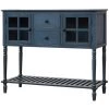 Antique Navy Sideboard Console Table with Bottom Shelf, Farmhouse Wood/Glass Buffet Storage Cabinet Living Room by ZIRUWU