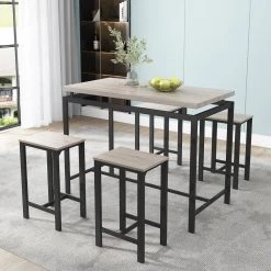 Beige 5 Piece Dining Set with Counter and Pub Height, Pine Dining Table with 4 Chairs by ZIRUWU -ZIRUWU || Prepac Shop beige ziruwu dining room sets zt zqp2dts 31 1000