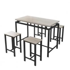 Beige 5 Piece Dining Set with Counter and Pub Height, Pine Dining Table with 4 Chairs by ZIRUWU -ZIRUWU || Prepac Shop beige ziruwu dining room sets zt zqp2dts 76 1000