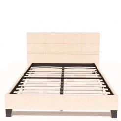 Upholstered Linen Full Platform Bed Metal Frame / Mattress Foundation with Wood Slats by ZIRUWU