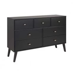 Milo Mid Century Modern 7-Drawer Black Dresser 33.75" H x 52.5" W x 16" D by Prepac -ZIRUWU || Prepac Shop black prepac dressers bdbr 1407 1 4f 1000