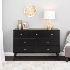 Milo Mid Century Modern 7-Drawer Black Dresser 33.75" H x 52.5" W x 16" D by Prepac
