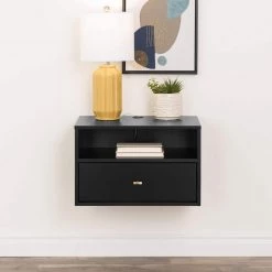 Milo 1-Drawer Black Floating Nightst and 14.5 in. H x 22.5 in. W x 15 in. by Prepac -ZIRUWU || Prepac Shop black prepac nightstands bdbw 1411 1 1f 1000