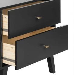 Milo Mid Century Modern 2-Drawer Black Tall Nightstand with Open Shelf by Prepac -ZIRUWU || Prepac Shop black prepac nightstands bdnr 1401 1 1d 1000