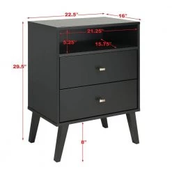 Milo Mid Century Modern 2-Drawer Black Tall Nightstand with Open Shelf by Prepac -ZIRUWU || Prepac Shop black prepac nightstands bdnr 1401 1 40 1000