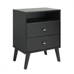 Milo Mid Century Modern 2-Drawer Black Tall Nightstand with Open Shelf by Prepac -ZIRUWU || Prepac Shop black prepac nightstands bdnr 1401 1 c3 1000