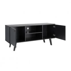 Milo 56 in. Black Composite TV Stand Fits TVs Up to 65 in. with Storage Doors by Prepac -ZIRUWU || Prepac Shop black prepac tv stands bctl 1412 1 1f 1000
