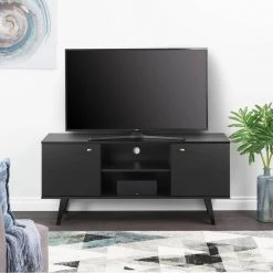 Milo 56 in. Black Composite TV Stand Fits TVs Up to 65 in. with Storage Doors by Prepac -ZIRUWU || Prepac Shop black prepac tv stands bctl 1412 1 a0 1000