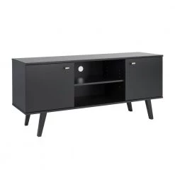 Milo 56 in. Black Composite TV Stand Fits TVs Up to 65 in. with Storage Doors by Prepac -ZIRUWU || Prepac Shop black prepac tv stands bctl 1412 1 c3 1000