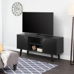 Milo 56 in. Black Composite TV Stand Fits TVs Up to 65 in. with Storage Doors by Prepac -ZIRUWU || Prepac Shop black prepac tv stands bctl 1412 1 fa 1000