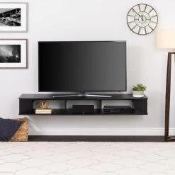 70 in. Black Composite Floating TV Stand Fits TVs Up to 75 in. with Wall Mount Feature by Prepac -ZIRUWU || Prepac Shop black prepac tv stands bctw 1102 1 31 1000