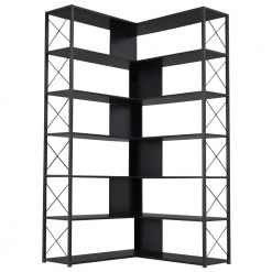 37.40 in. Wide Black 6 Bookcase,L-Shaped Corner Bookcase with Metal Frame,Industrial Style Shelf with Open Storage by ZIRUWU