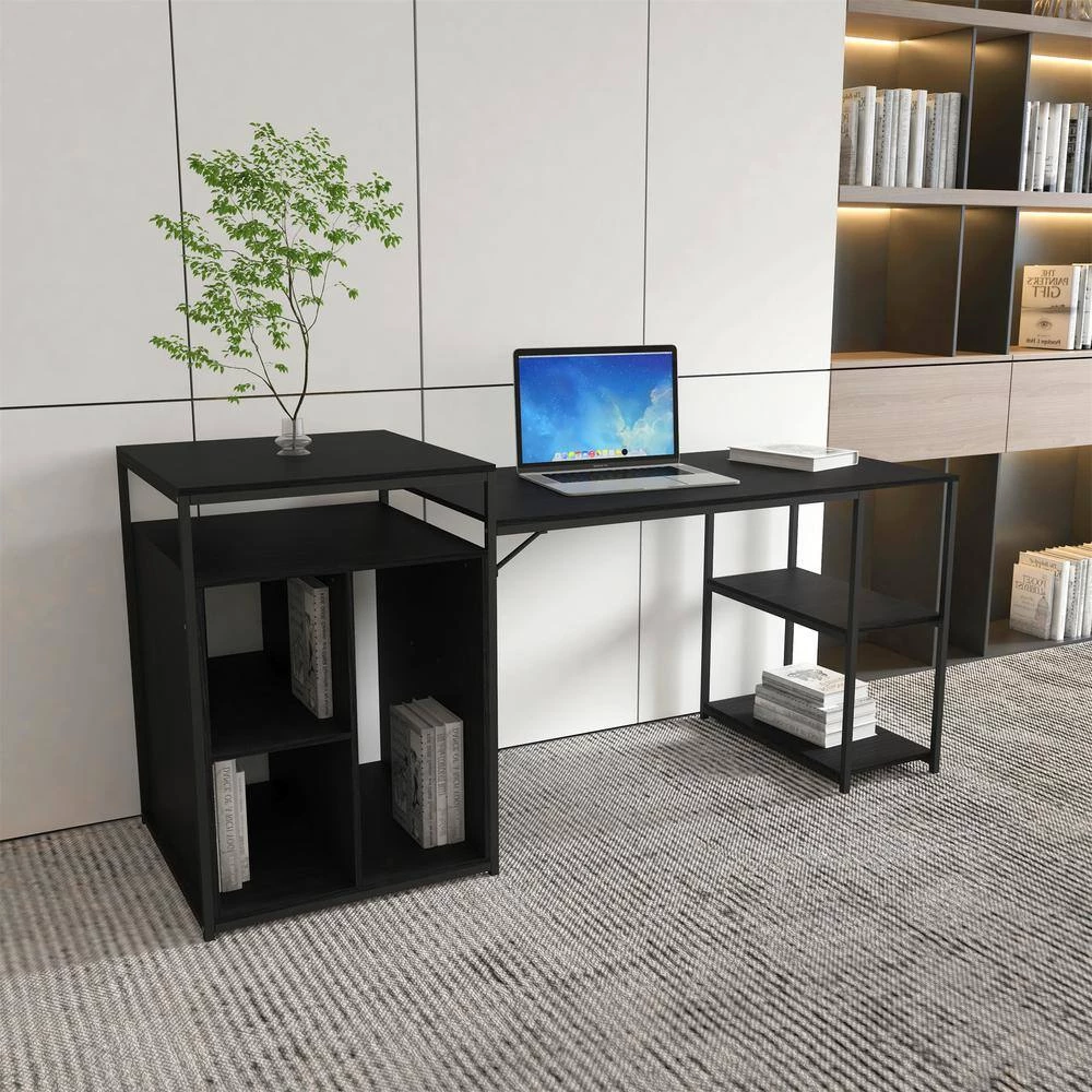 70.80 in. W Black Home Office Computer Desk with Storage Shelf by ZIRUWU 6 70.80 in. W Black Home Office Computer Desk with Storage Shelf by ZIRUWU - Image 6