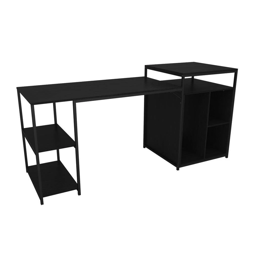 70.80 in. W Black Home Office Computer Desk with Storage Shelf by ZIRUWU 7 70.80 in. W Black Home Office Computer Desk with Storage Shelf by ZIRUWU - Image 7