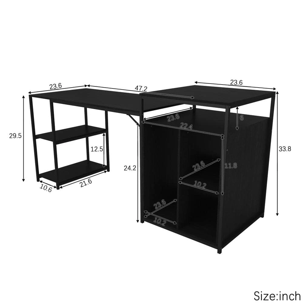 70.80 in. W Black Home Office Computer Desk with Storage Shelf by ZIRUWU 4 70.80 in. W Black Home Office Computer Desk with Storage Shelf by ZIRUWU - Image 4