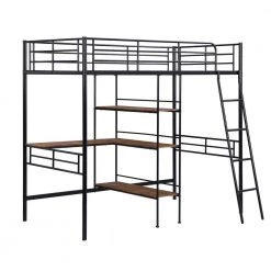 Black Twin Size Metal Loft Bed by ZIRUWU