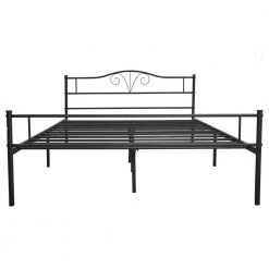 Full Size Bed Frames with Vintage Headboard and Footboard, Black Metal Bed Frame Mattress Foundation with Storage by ZIRUWU