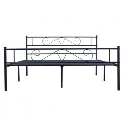Elegant Black Queen Metal Bed Frame, Modern Headboard and Footboard by ZIRUWU