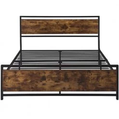 Bed Frame Full Size Metal Platform Bed Frame with Wooden Headboard and Footboard,Large Under Bed Storage by ZIRUWU