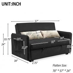 57in. Width Black Velvet Twin Size Sofa Bed by ZIRUWU -ZIRUWU || Prepac Shop black ziruwu sofa beds zqp gt817a4 4f 1000