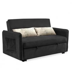 57in. Width Black Velvet Twin Size Sofa Bed by ZIRUWU