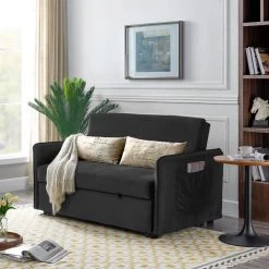 57in. Width Black Velvet Twin Size Sofa Bed by ZIRUWU -ZIRUWU || Prepac Shop black ziruwu sofa beds zqp gt817a4 66 1000