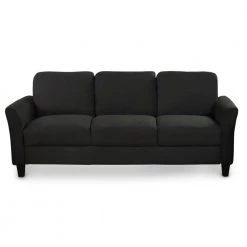 29.00 in Width Slope Arms 3-Seat Sofa Living Room Linen Fabric Straight Black Sofa (3-Seat Sofa) by ZIRUWU
