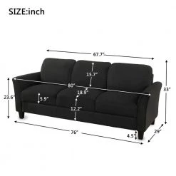 29.00 in Width Slope Arms 3-Seat Sofa Living Room Linen Fabric Straight Black Sofa (3-Seat Sofa) by ZIRUWU -ZIRUWU || Prepac Shop black ziruwu sofas couches zt zqpsf13b 76 1000