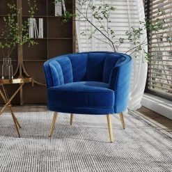 Blue Velvet Upholstered Armchair by ZIRUWU -ZIRUWU || Prepac Shop blue ziruwu accent chairs zzq wqy100a c3 1000