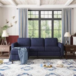 27.50 in. W Sectional Sofa 2-Piece Linen L-Shape 3-Seater Couch in Blue with Movable Ottoman for Small Space by ZIRUWU -ZIRUWU || Prepac Shop blue ziruwu sectional sofas zt zqp5sfa 4f 1000