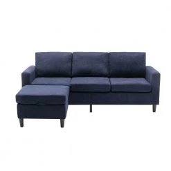 27.50 in. W Sectional Sofa 2-Piece Linen L-Shape 3-Seater Couch in Blue with Movable Ottoman for Small Space by ZIRUWU