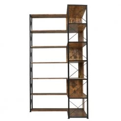 37.40 in. Wide Brown 6 Bookcase,L-Shaped Corner Bookcase with Metal Frame,Industrial Style Shelf with Open Storage by ZIRUWU -ZIRUWU || Prepac Shop brown ziruwu bookcases bookshelves zzq sja721a16 4f 1000