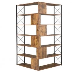 37.40 in. Wide Brown 6 Bookcase,L-Shaped Corner Bookcase with Metal Frame,Industrial Style Shelf with Open Storage by ZIRUWU