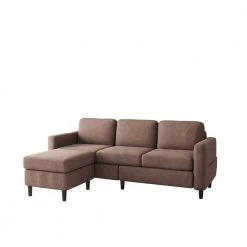 27.50 in. W Sectional Sofa Polyester L-Shape 3-Seater Couch in Brown with Movable Ottoman for Small Space by ZIRUWU