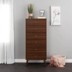 Milo Mid Century Modern 6-Drawer Cherry Tall Chest 56.75 in. H x 25 in. W x 16 in. D by Prepac -ZIRUWU || Prepac Shop cherry prepac chest of drawers cdbh 1410 1 40 1000