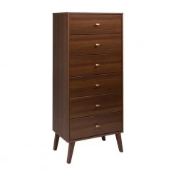 Milo Mid Century Modern 6-Drawer Cherry Tall Chest 56.75 in. H x 25 in. W x 16 in. D by Prepac -ZIRUWU || Prepac Shop cherry prepac chest of drawers cdbh 1410 1 4f 1000