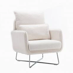 Cream White Altay Velvet Leisure Accent Chair by ZIRUWU