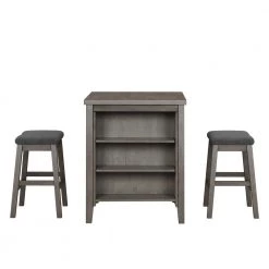 3 Piece Dining Table with Padded Stools, Table Set with Storage Shelf by ZIRUWU