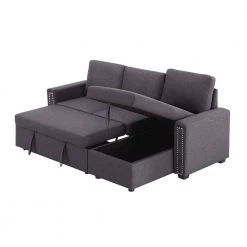 Dark Gray 83" Pull Out Sleeper Sofa Reversible L-Shape 3 Seat Sectional Couch by ZIRUWU -ZIRUWU || Prepac Shop dark gray ziruwu sofa beds zqp hw2sfb 4f 1000