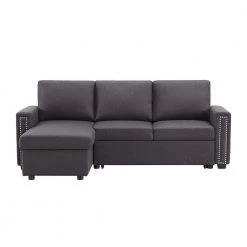 Dark Gray 83" Pull Out Sleeper Sofa Reversible L-Shape 3 Seat Sectional Couch by ZIRUWU
