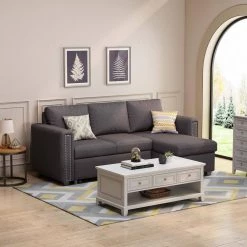 83 in. Dark Gray Pull Out Sleeper Sofa Reversible L-Shape Sofa Bed by ZIRUWU -ZIRUWU || Prepac Shop dark gray ziruwu sofa beds zzq wqy78a 31 1000