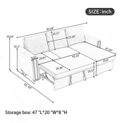 83 in. Dark Gray Pull Out Sleeper Sofa Reversible L-Shape Sofa Bed by ZIRUWU -ZIRUWU || Prepac Shop dark gray ziruwu sofa beds zzq wqy78a 4f 1000