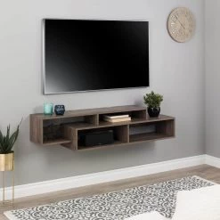 Modern Drifted Gray Wall Mounted Media Console and Storage Shelf by Prepac