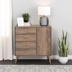 Milo Mid Century Modern 4-Drawer Drifted Gray Chest of Drawers with Door 37.75 in. H x 37.5 in. W x 16 in. D by Prepac