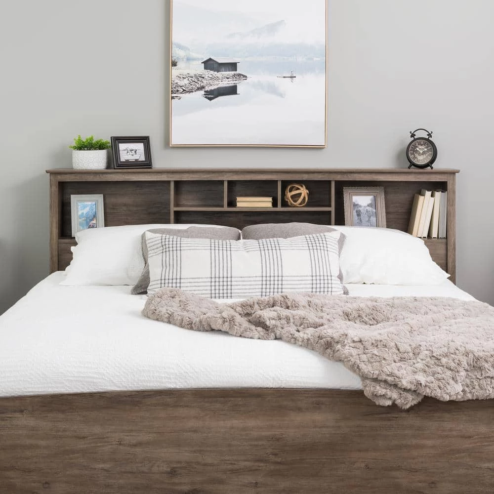 Salt Spring Drifted Gray King Bookcase Headboard by Prepac 1 Salt Spring Drifted Gray King Bookcase Headboard by Prepac