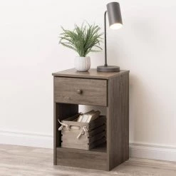 Astrid Drifted Gray Finish 1-Drawer Tall Nightstand (24.5 in H. x 16 in W. x 16 in D.) by Prepac -ZIRUWU || Prepac Shop drifted gray prepac nightstands ddnh 0401 1 40 1000