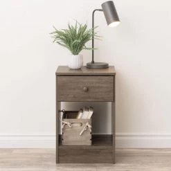Astrid Drifted Gray Finish 1-Drawer Tall Nightstand (24.5 in H. x 16 in W. x 16 in D.) by Prepac