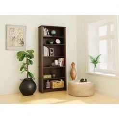 77 in. Espresso Wood 6-shelf Standard Bookcase with Adjustable Shelves by Prepac