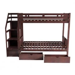 Espresso Twin over Full Bunk Bed with Drawers and Staircase by ZIRUWU